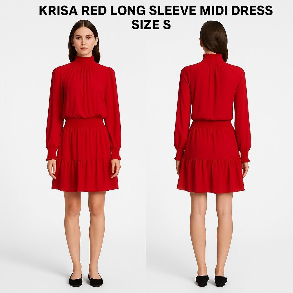 Krisa Red Long Sleeve Midi Dress Size S